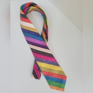 The Burlington Knot by J Press Vintage Neck Tie Raw Silk - Multicolor Rainbow